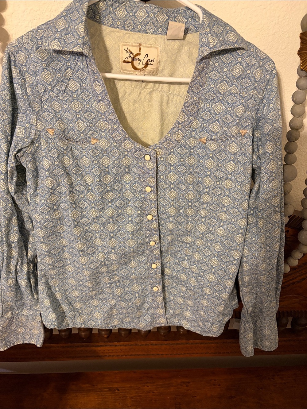 Tony Lama Women's Light Blue Geometric Button-Down Shirt